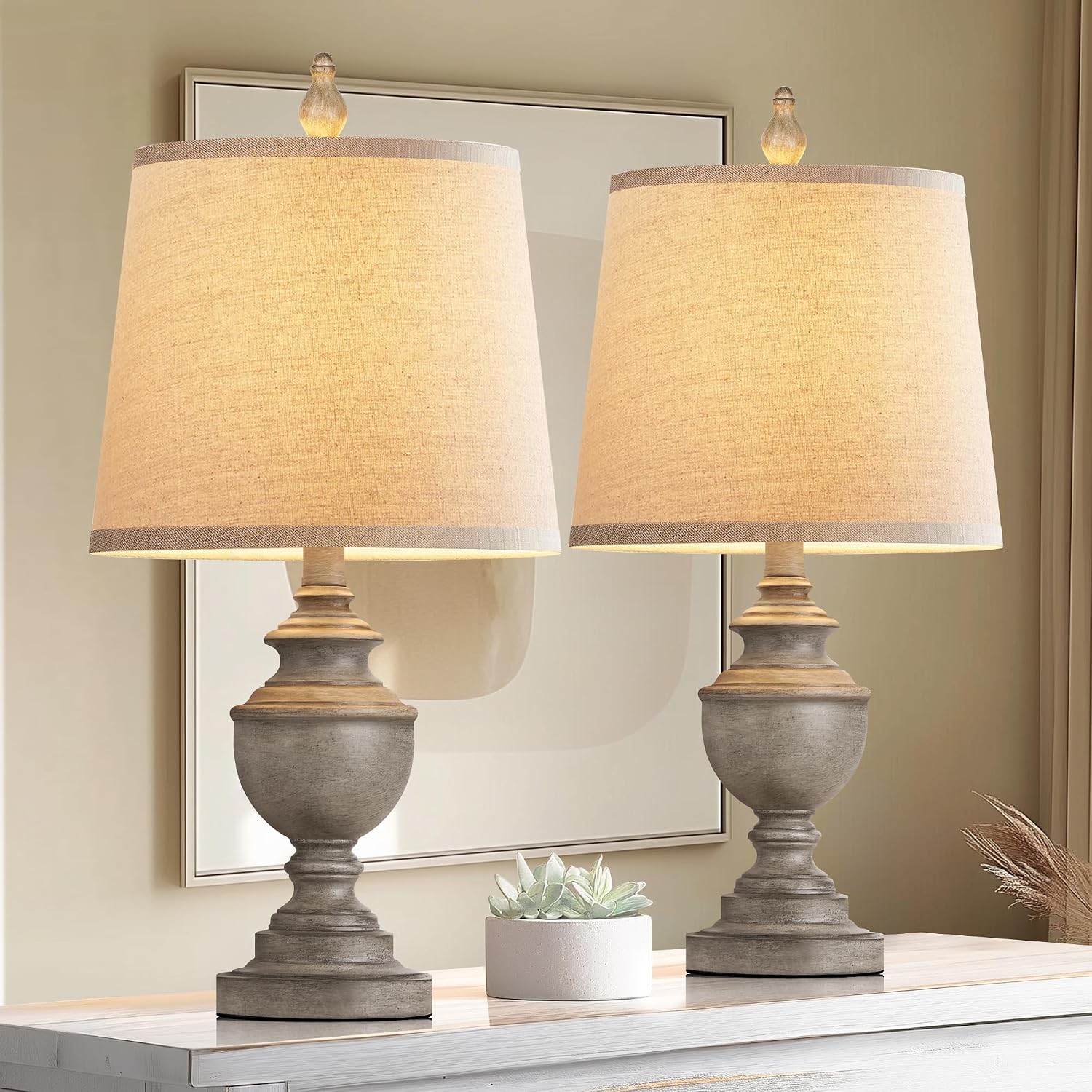 PARTPHONER Retro Table Lamps Set of 2, Bedside Lamp for Bedroom Rustic Farmhouse Table Lamps for Living Room, 22" Vintage Nightstand…
