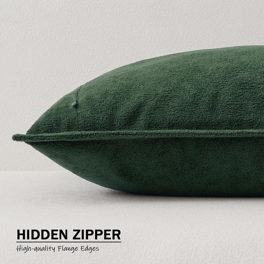 KevinTextile Kevin Textile Spring Decorative Pillow Covers Dark Green 18x18 Inch Pack of 2 Soft Boucle Textured Waterproof Throw Pillowcase…