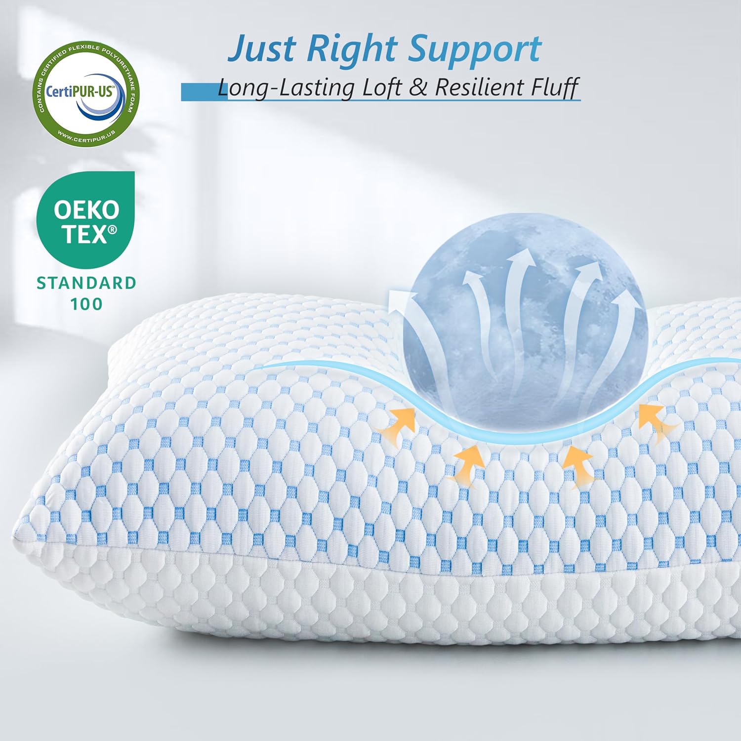 UYWO Cooling Firm Bed Pillows Set of 2, Shredded Memory Foam Pillows for Sleeping Luxury Gel Pillows for Side Back Stomach Sleepers with…