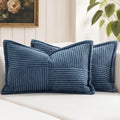 MIULEE Blue Corduroy Lumbar Pillow Covers 12x20 Inch 12x20 Inch with Splicing Set of 2 Soft Boho Pillow Covers Broadside Decorative…