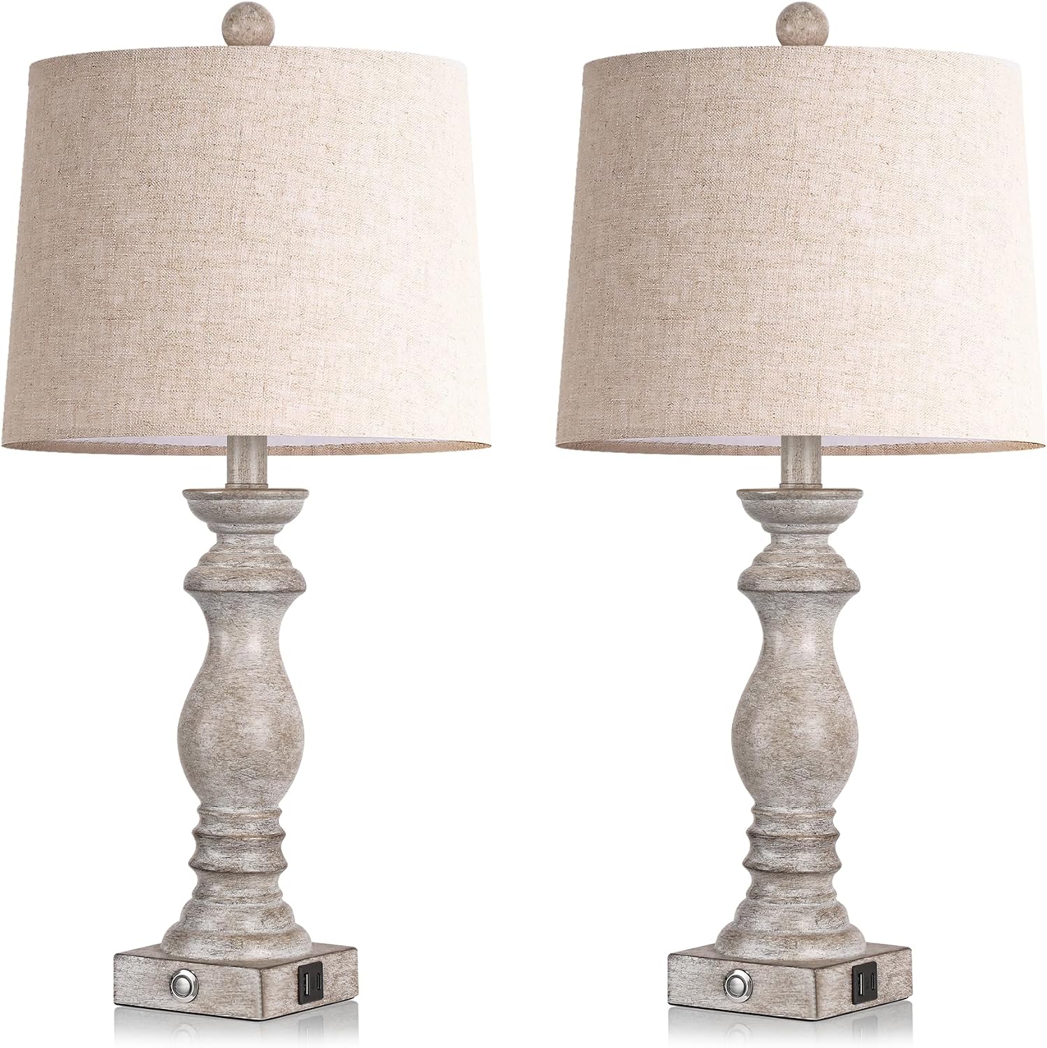 24.5" Table Lamp Set of 2, Rustic Farmhouse Bedside Lamps with USB A+C Charging Ports, 3-Way Dimmable Touch Control Nightstand Lamps for…