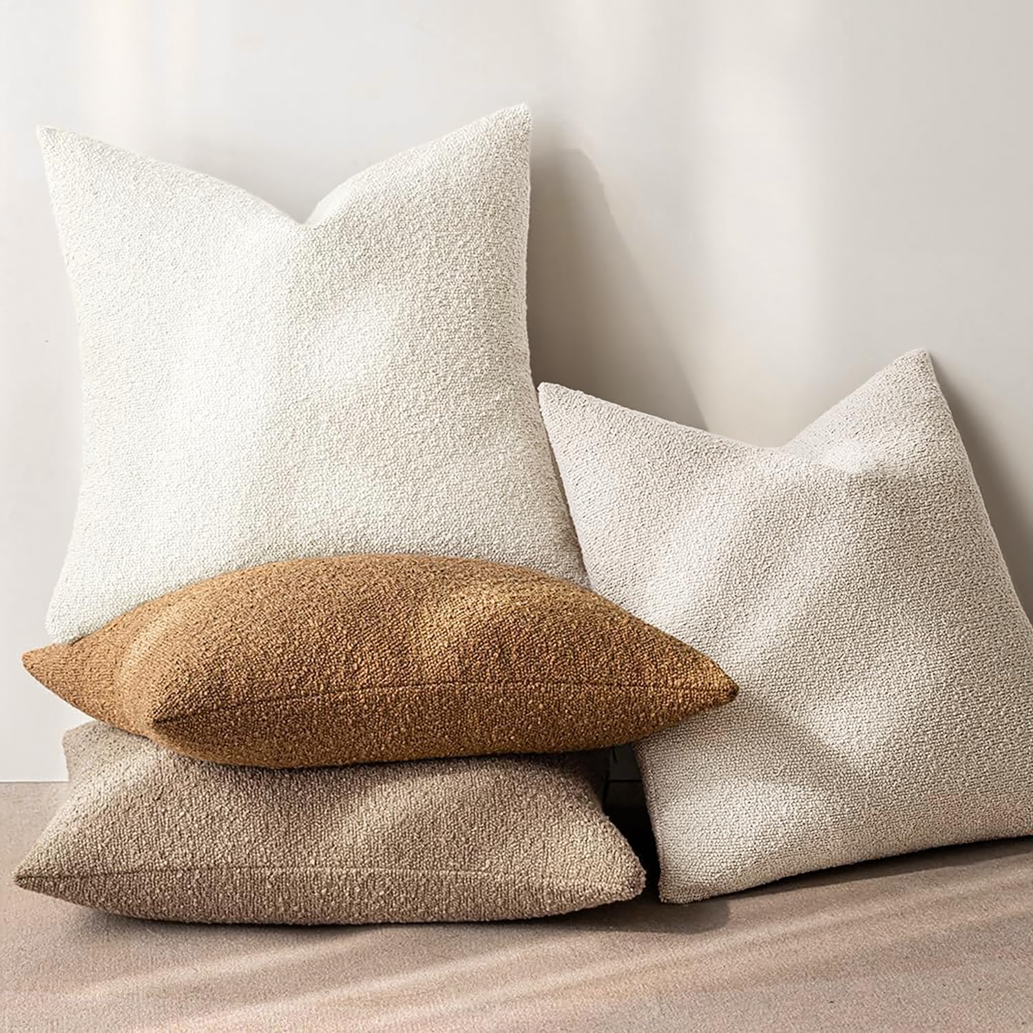 Miulee 12x20 Inch Decorative Lumbar Pillow Covers for Couch Bed Set of 2 Textured Boucle Neutral Throw Pillow Covers Natural Beige Ivory Ac…