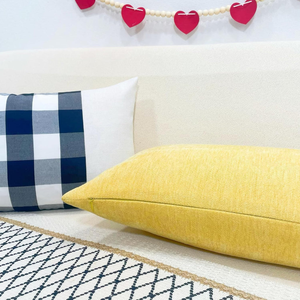 Slow Cow Chenille Rectangular Pillow Cover Pillowcase Decorative Lumbar Throw Pillow Cover for Couch Sofa 12 x 24 Inches Yellow
