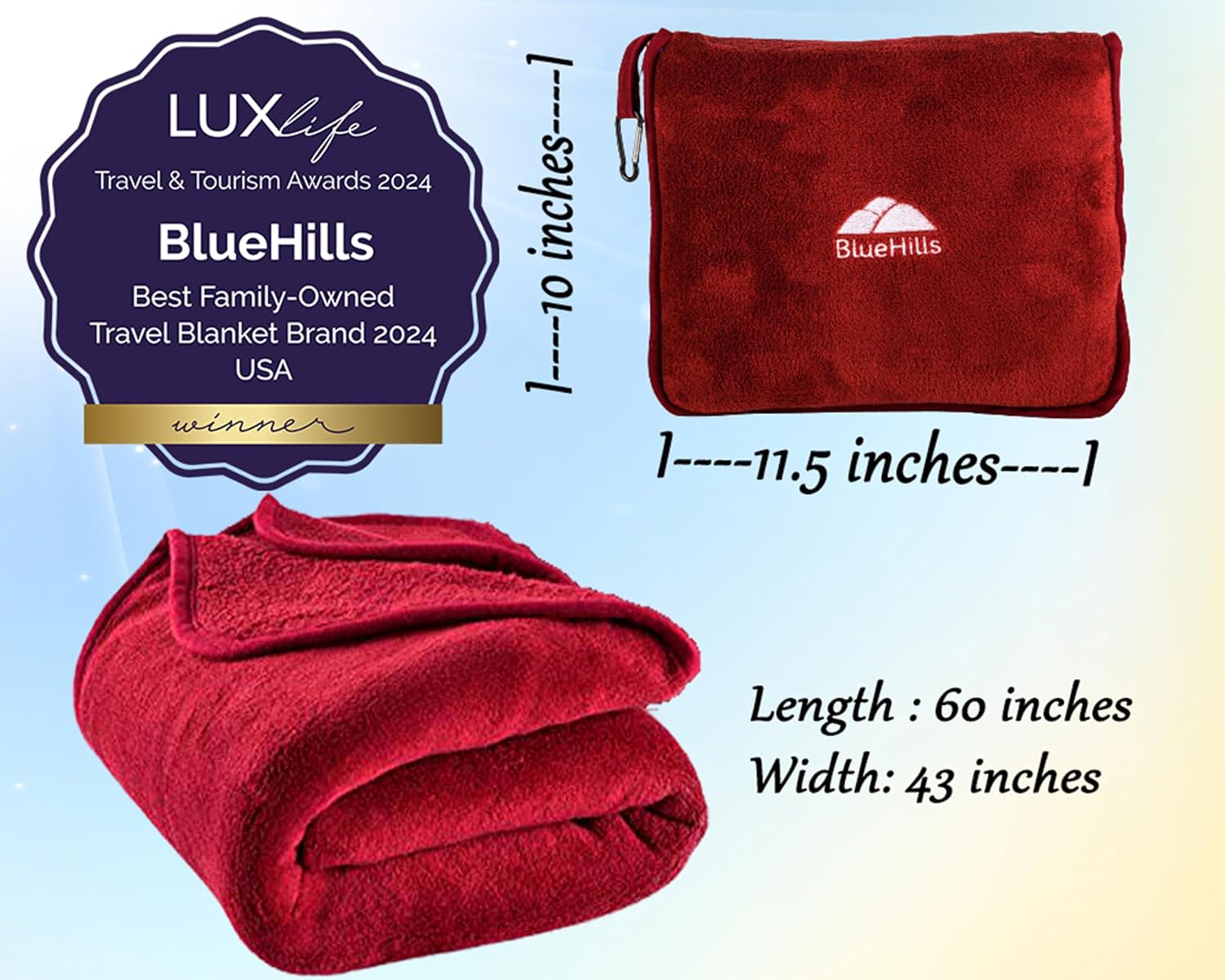 BlueHills Premium Soft Travel Blanket Pillow Airplane Blanket Packed in Soft Bag Pillowcase with Hand Luggage Belt and Backpack Clip…