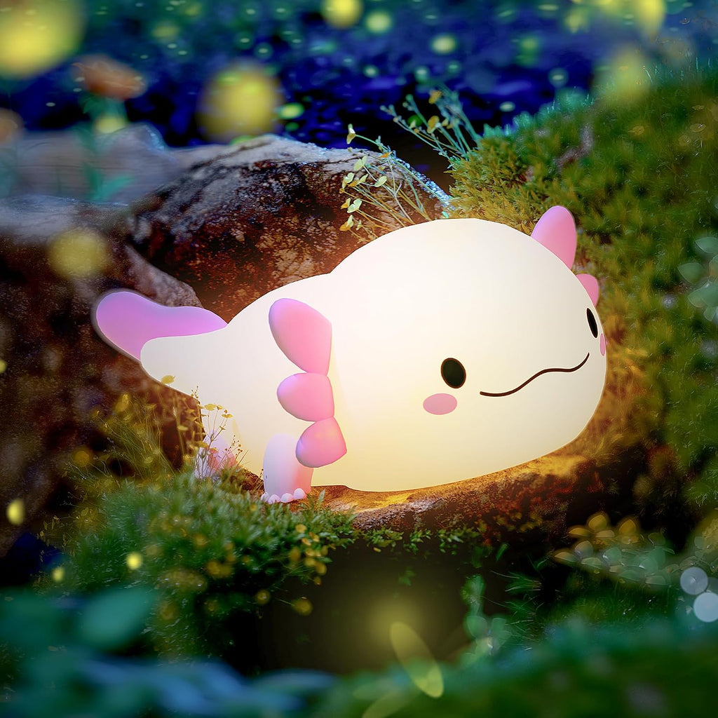 UNEEDE Axolotl Night Light for Kids, Animal Silicone Nursery Night Lamp, Rechargeable Table Lamp Bedside Lamp, Cute Room Decor Night…
