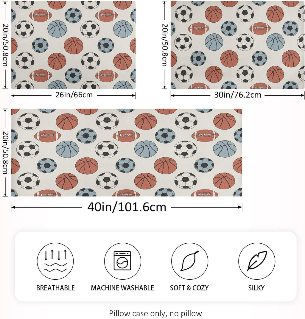 Soccer Basketballs Beige Pillow Covers Silk Pillowcase for Hair and Skin Soft Smooth Breathable Cooling Satin Pillowcase Standard Size…