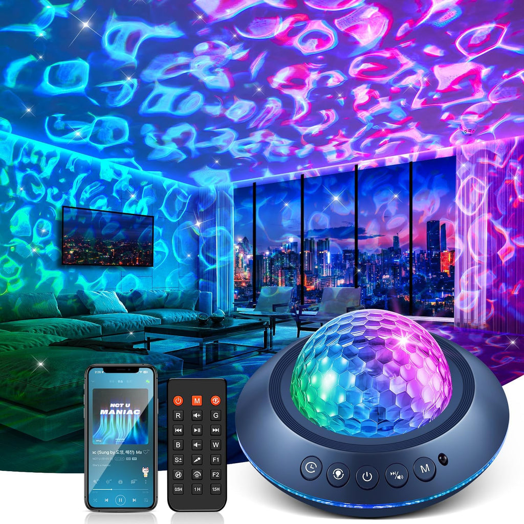 One Fire Ocean Light Projector,15 White Noises & Bluetooth Ambient Lighting, 360° Full Coverage Ceiling Projector Ocean Lamp, Remote…