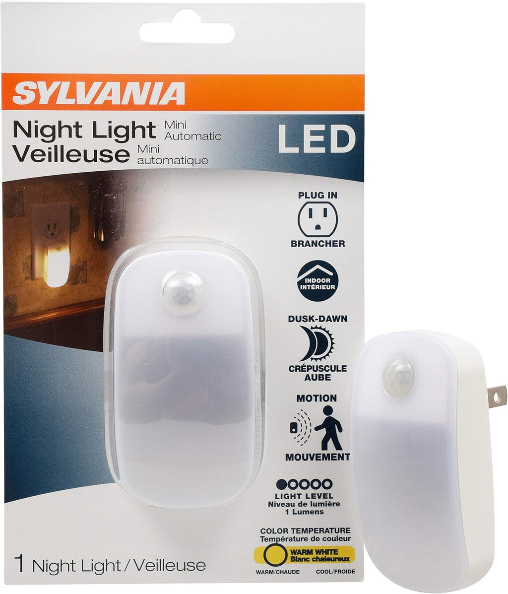 LEDVANCE Sylvania LED Mini Automatic Plug-in Night Light with Sensor, Motion Activated, Dusk to Dawn, Warm White, Plug-in Type - 1 Pack…