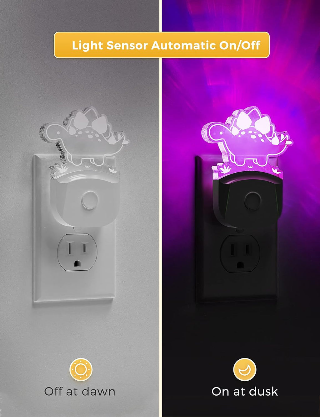 LOHAS Dinosaur Night Light for Boys, Kids Nightlight Plug in, Dusk-to-Dawn, Stegosaurus LED Night Lights Plug into Wall, RGB+Soft White…