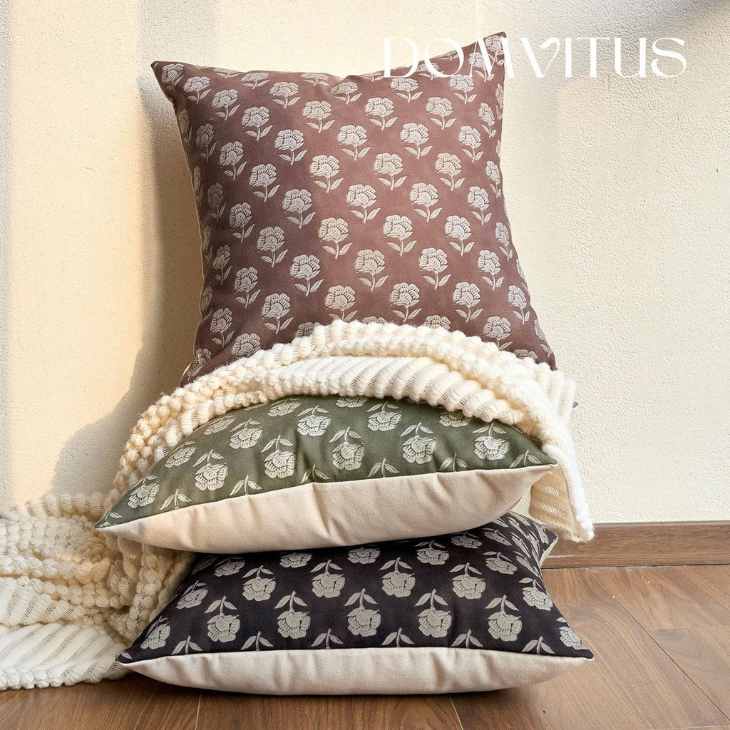 Domvitus Floral Pillow Covers 20x20 Throw Pillow Covers Decorative Farmhouse Block Floral Print Vintage Pillow Cover for Living Room Couch…