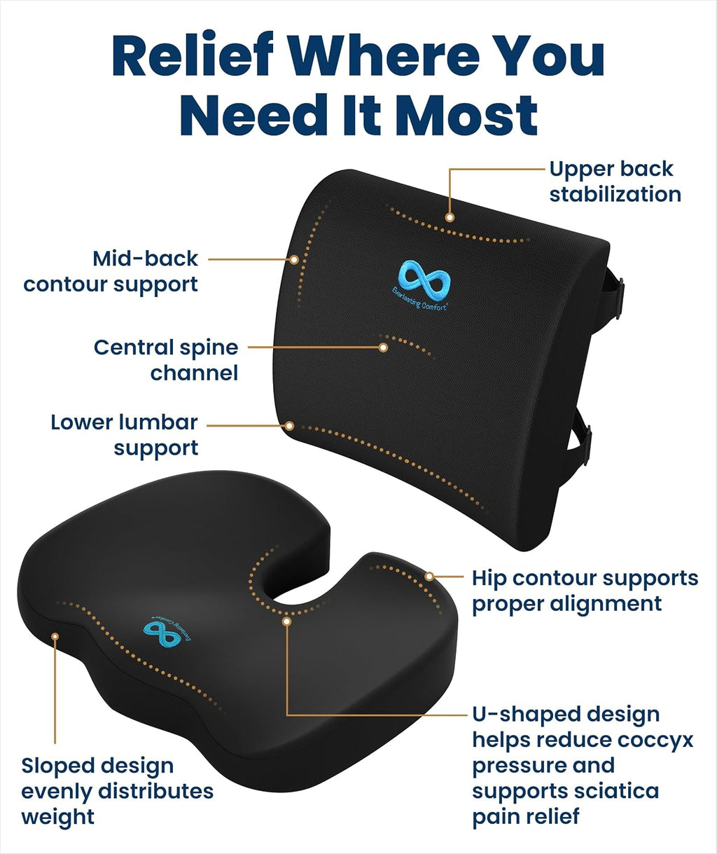 EverlastingComfort Everlasting Comfort Memory Foam Seat Cushion for Office Chairs & Car - Ergonomic Office Desk Accessories - Cushions for…