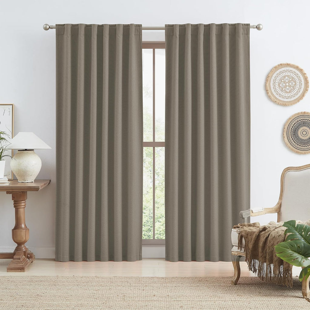 Keqiaosuocai Farmhouse Taupe Curtains 90 Inch Length, Blackout Burlap Textured Boho Curtains Bohemian Retro Window Treatments for Bedroom/L…
