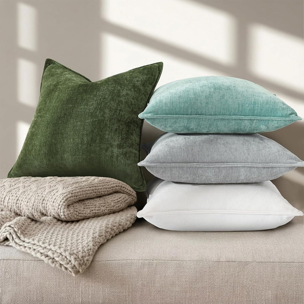 decorUhome Summer Couch Throw Pillow Covers 12x20 Set of 2, Decorative Soft Velvet Modern Cozy Chenille Lumbar Pillow Cases with Elegant De…