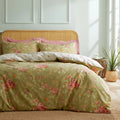 mixinni Duvet Cover King Size, Long Staple Cotton Reversible Green Floral Duvet Cover Set with Zipper Ties, 3 Pieces Botanical Pink Flowers…