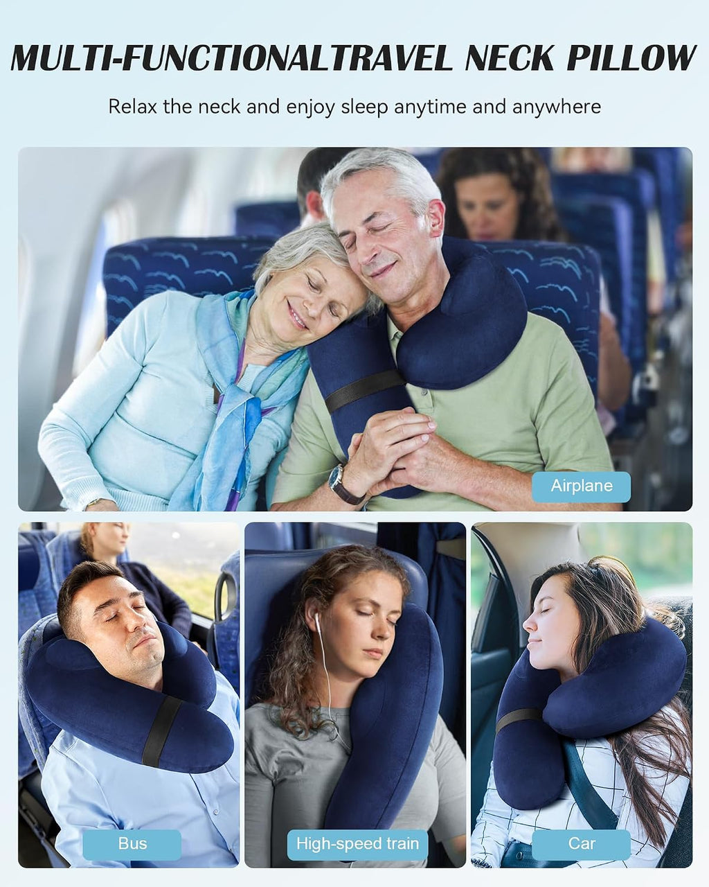 Patented Design Inflatable Travel Neck Pillow – Airplane Neck Pillow with 360° Head & Neck Support, Soft Washable Velvet Cover, Compact…