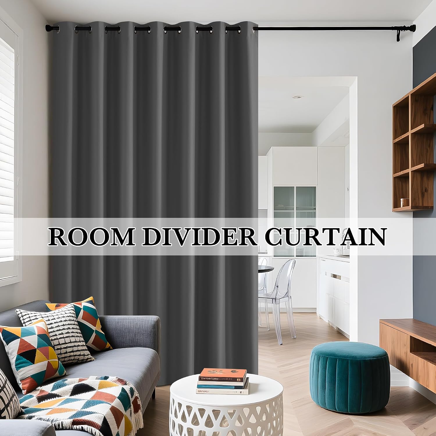 Rybhome RYB HOME Extra Wide 100% Blackout Patio Door Curtain 96 inch Long, Grommet Room Darkening Room Divider Drapes, Sliding Door Curtain…