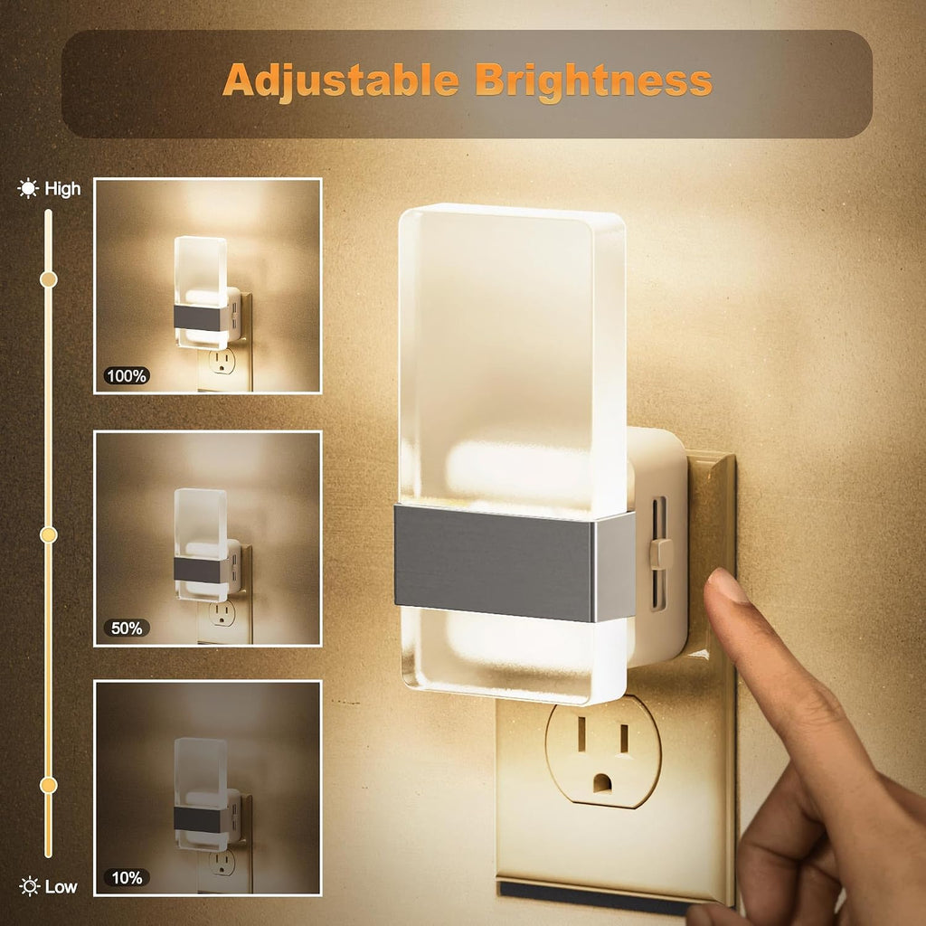 JandCase Night Lights Plug into Wall, Dusk to Dawn Sensor, 3000K Soft White LED, Acrylic Design, 0-100lm Adjustable Brightness, for…