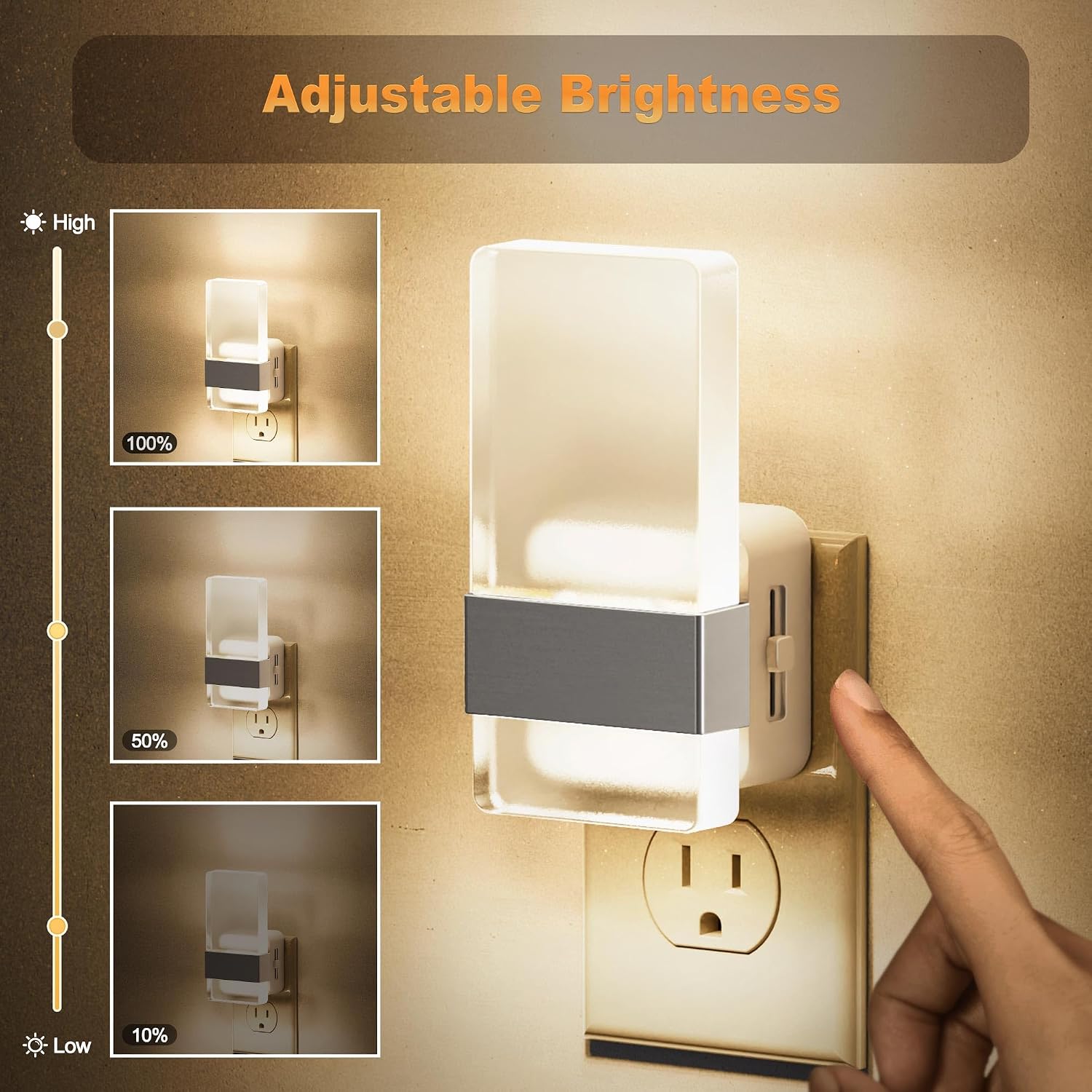 JandCase Night Lights Plug into Wall, Dusk to Dawn Sensor, 3000K Soft White LED, Acrylic Design, 0-100lm Adjustable Brightness, for…