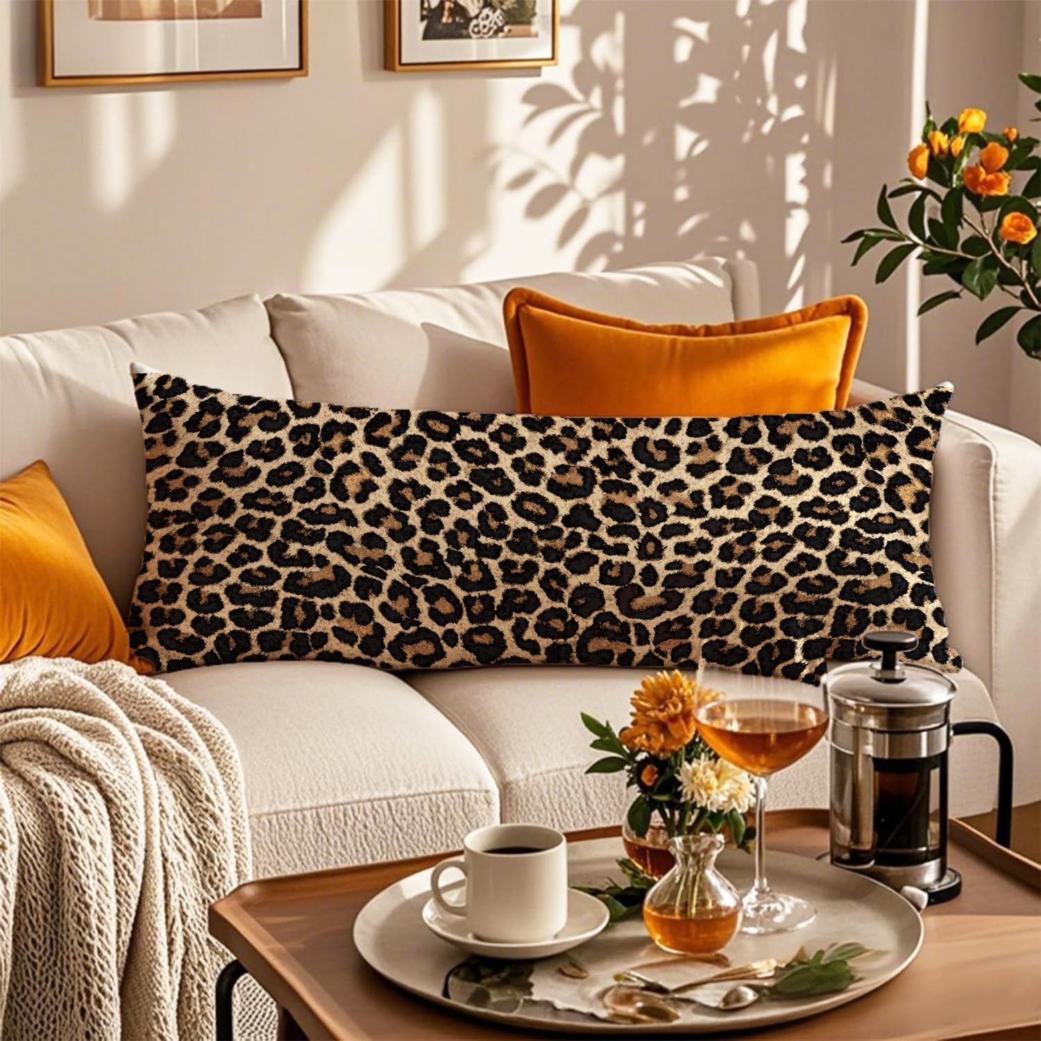 Leopard Print 20x54 Body Pillow Cover, Cheetah Print Room Decor, Trendy Girly Room Decor, Wildlife Animal Skin Theme Cheetah Decorative…