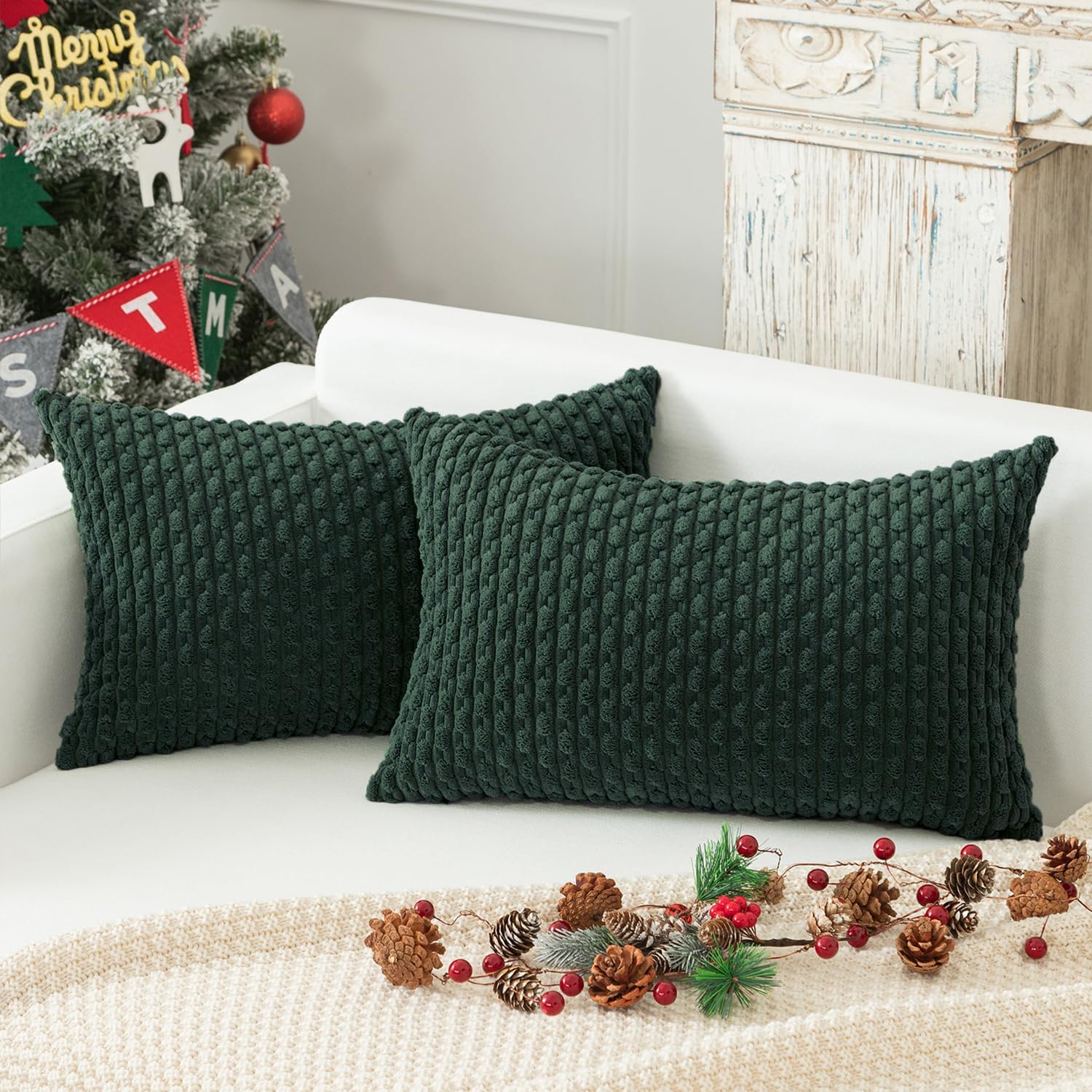 KevinTextile Kevin Textile 12x24 Inch Pillow Cover 1 Pack Boho Christmas Decorative Soft Striped Corduroy Lumbar Farmhouse Color Accent Rec…