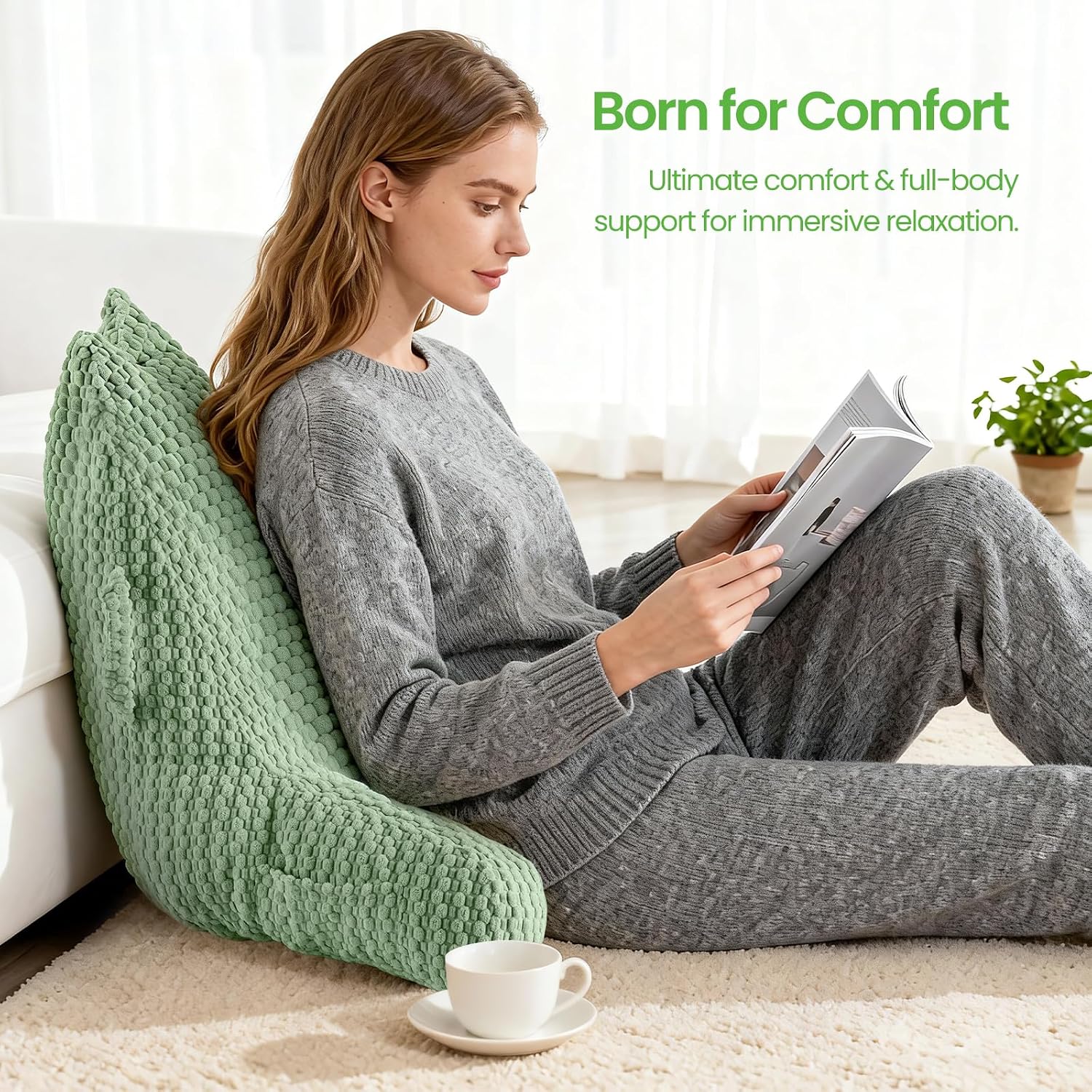 Yagamo Reading Pillow for Bed Sitting Up, Backrest Pillow with Shredded Memory Foam Filling, Back Support Cushion, Bed Rest Pillow w…