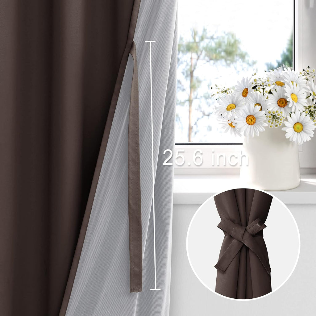 Xwzo 100% Blackout Curtains 54 Inches Long with Tiebacks- Thermal Insulated & Energy Efficiency Window Draperies Grommet Top with Black Lin…