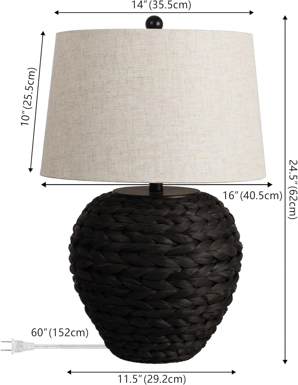 Jonathany JONATHAN Y 24.5" Black Water Hyacinth Farmhouse Basket Table Lamp, Coastal Decor for Living Room Bedroom Nightstand, Light Gray L…