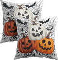 Halloween Pumpkin Throw Pillow Covers 20x20 Inch Pumpkins Jack-O-Lanterns with Black Bat Web Decorative Holiday Pillow Case Cotton Linen…