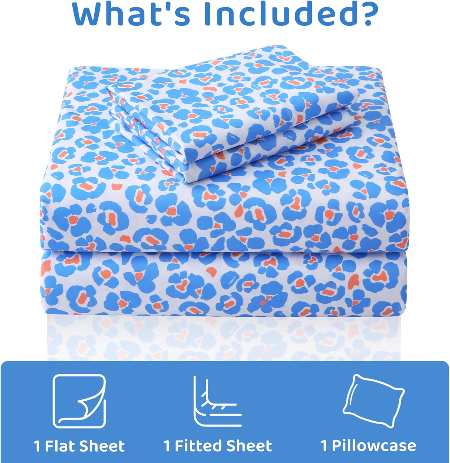 mooreeke Leopard Cheetah Printed Twin Bed Sheets, Soft Microfiber Bedding Sheets & Pillowcases, Deep Pocket Non-Slip Fitted Twin Sheet, Blu…