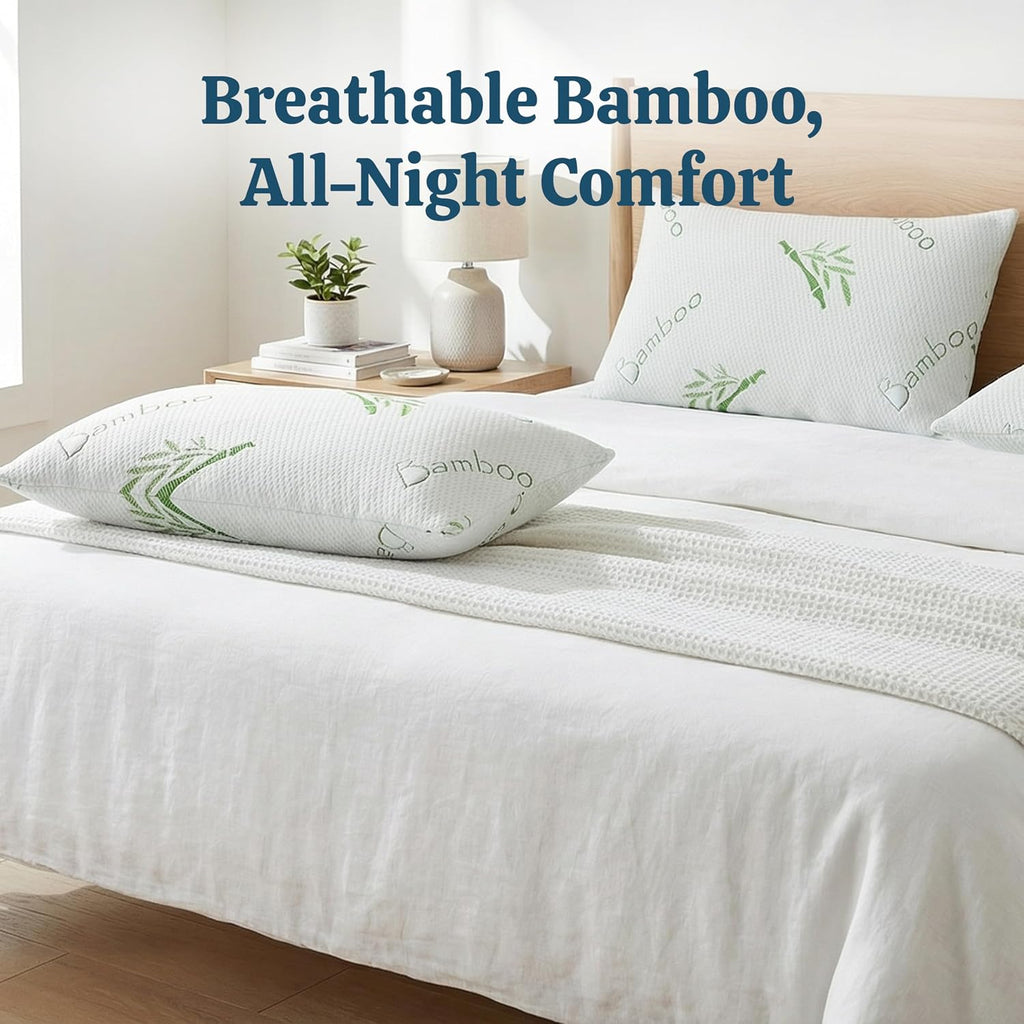 OMEO 2 Pack Standard Size Rayon Derived from Bamboo Pillow for Sleeping Shredded Memory Foam Bed Pillows for Side, Back and Stomach…