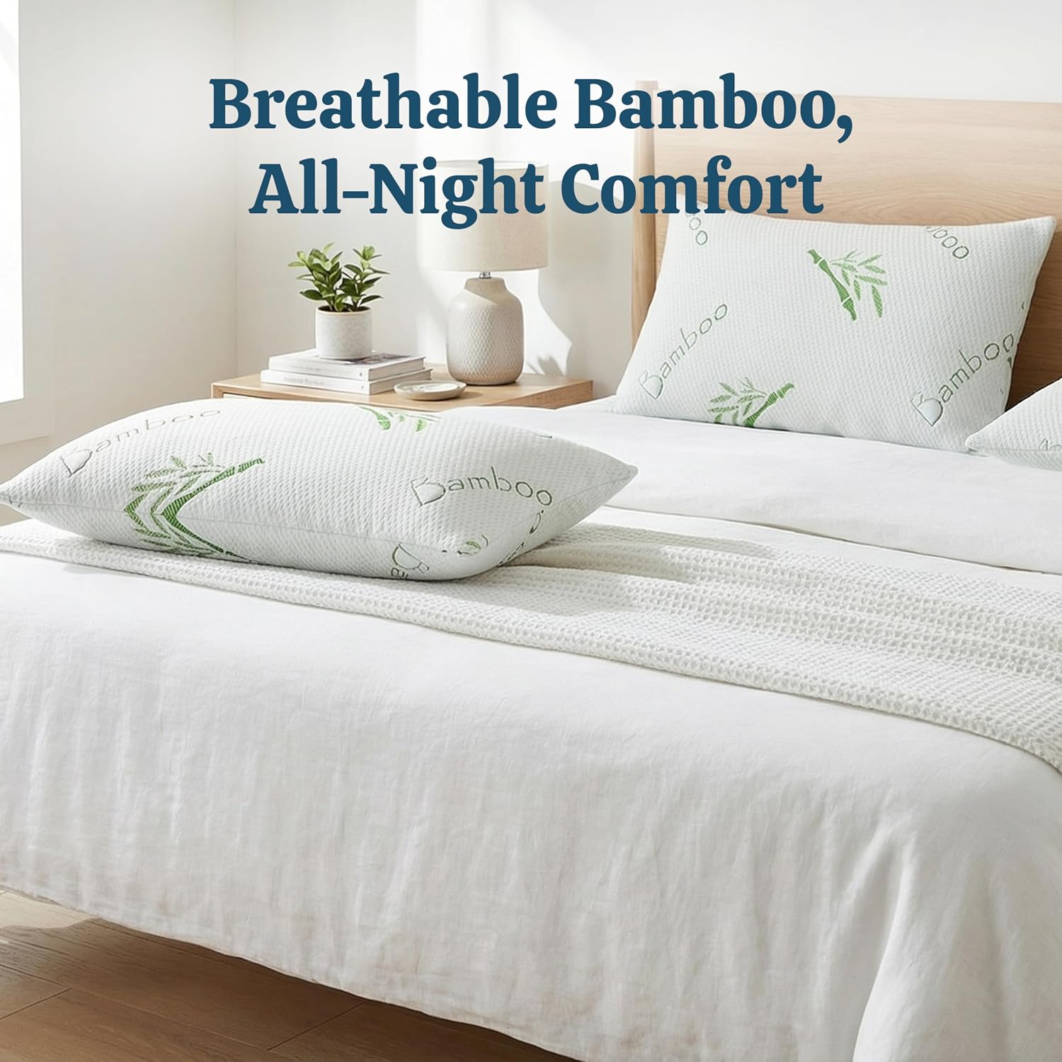 OMEO 2 Pack Standard Size Rayon Derived from Bamboo Pillow for Sleeping Shredded Memory Foam Bed Pillows for Side, Back and Stomach…