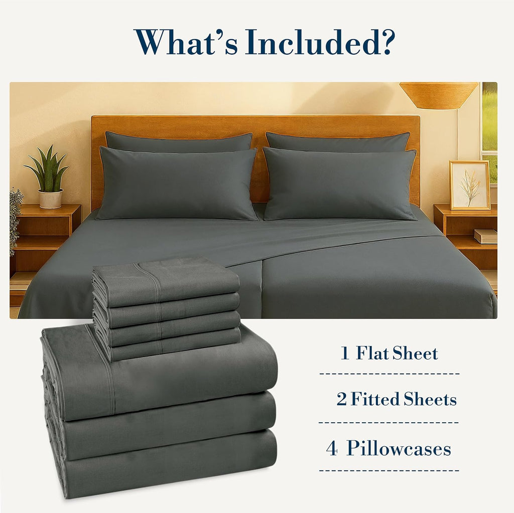 Casa Platino Split King Sized Sheets – 7 Piece Split King Size Sheets Set, Soft & Breathable, with 15 Inch Deep Pocket Fitted Sheet…
