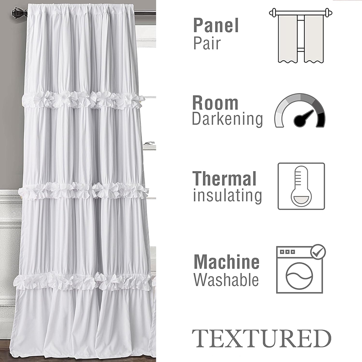 Homechoice Decor Thermal Insulated Blackout Window Curtains, 52" W x 96" L x 2 Panels, Boho Ruched Window Treatments with 3 Rows of…