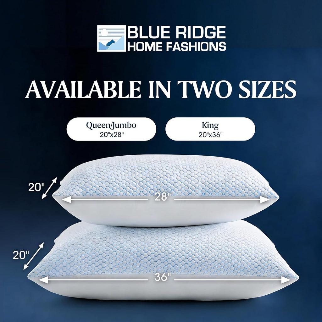 Blue Ridge Home Fashions Cooling Pillows Queen Size Set of 2, Dual-Sided Cooling & Breathable Cotton Design, Down Alternative Pillows for…