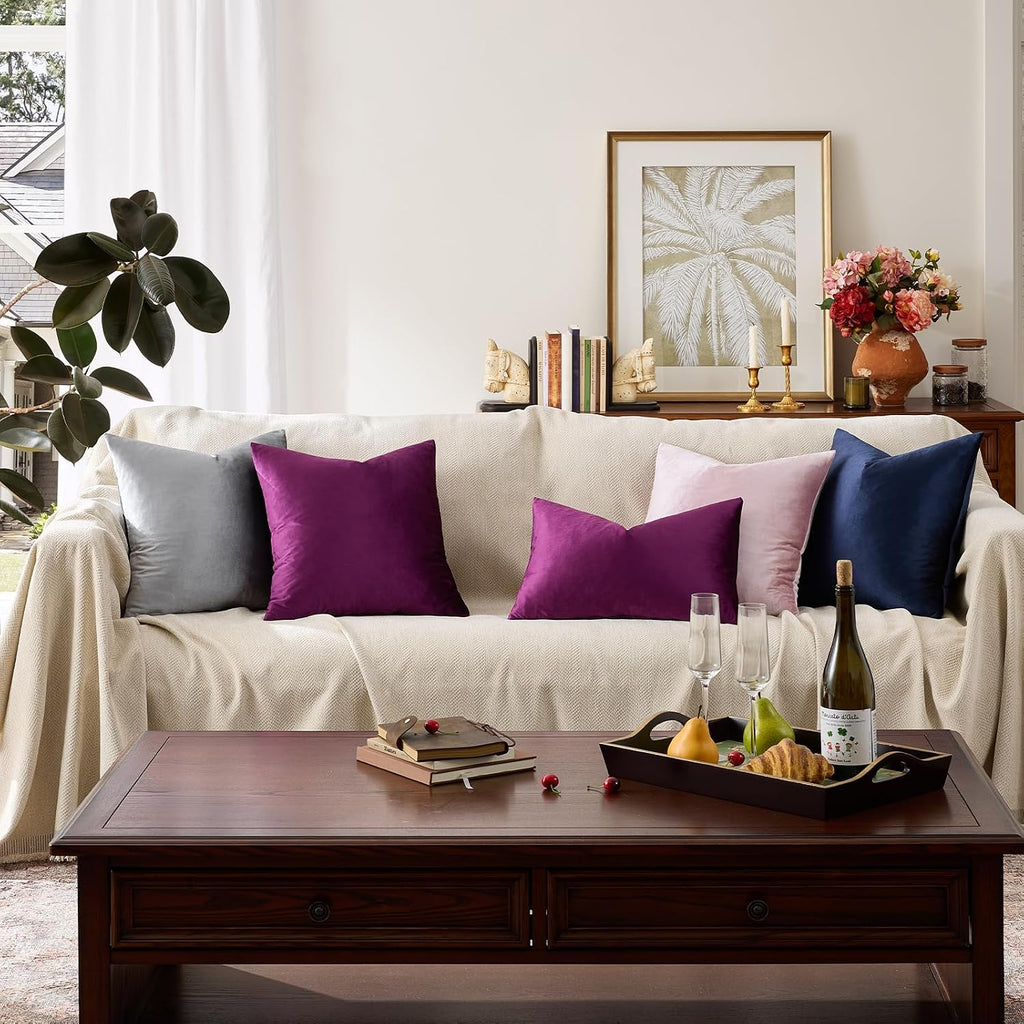 GIGIZAZAFocusingonhomedecoration GIGIZAZA Decorative Throw Pillow Covers 26x26, Set of 2 Purple Square Couch Pillow Covers, Velvet Sofa Boho…