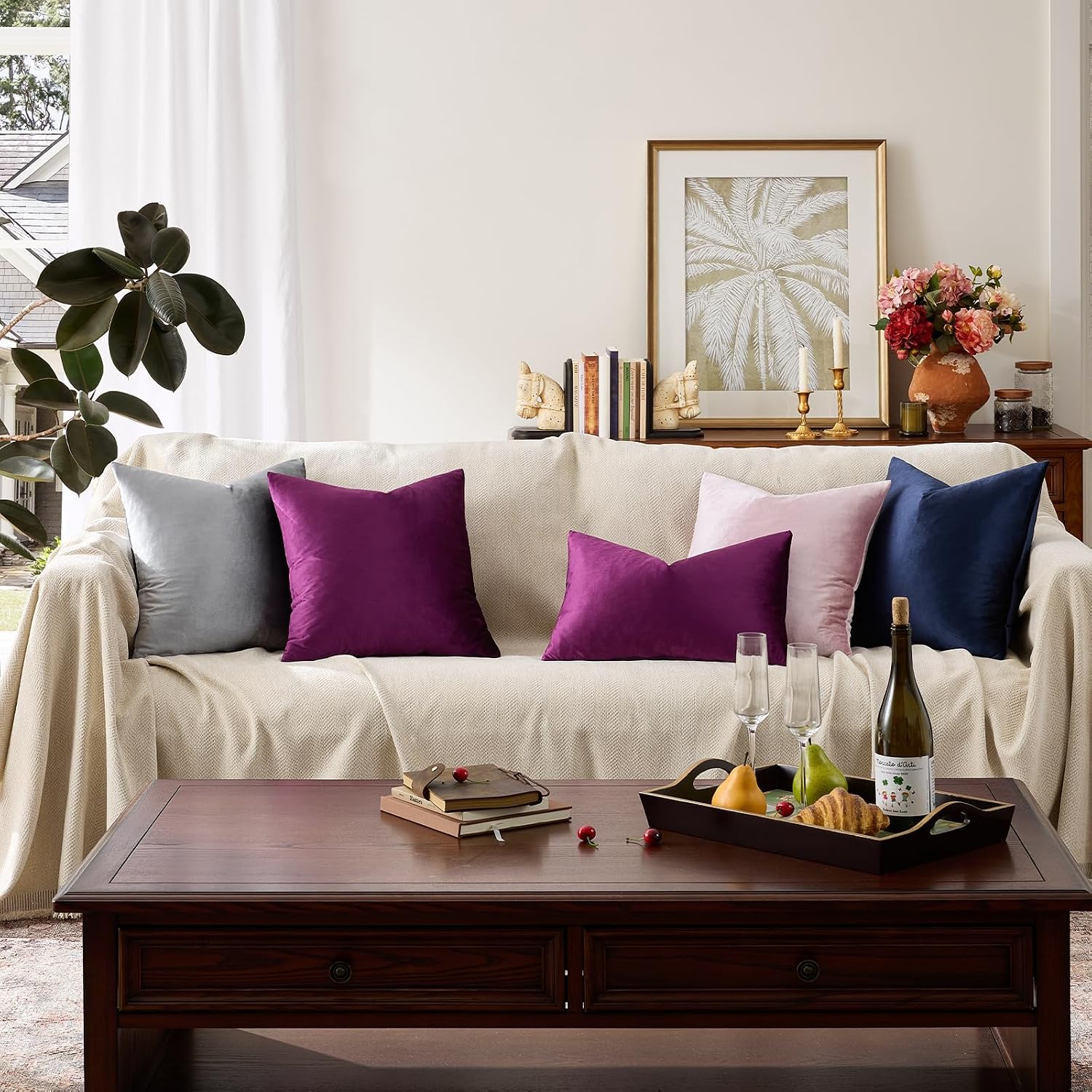GIGIZAZAFocusingonhomedecoration GIGIZAZA Decorative Throw Pillow Covers 26x26, Set of 2 Purple Square Couch Pillow Covers, Velvet Sofa Boho…