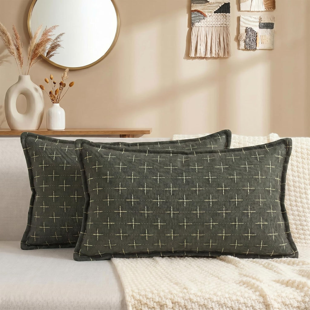 AVOINcolorlife AVOIN colorlife Pack of 2 Decorative Throw Pillow Covers 20x12 Inch, Flange Edges Woven Textured Cushion Case Home Decor for…