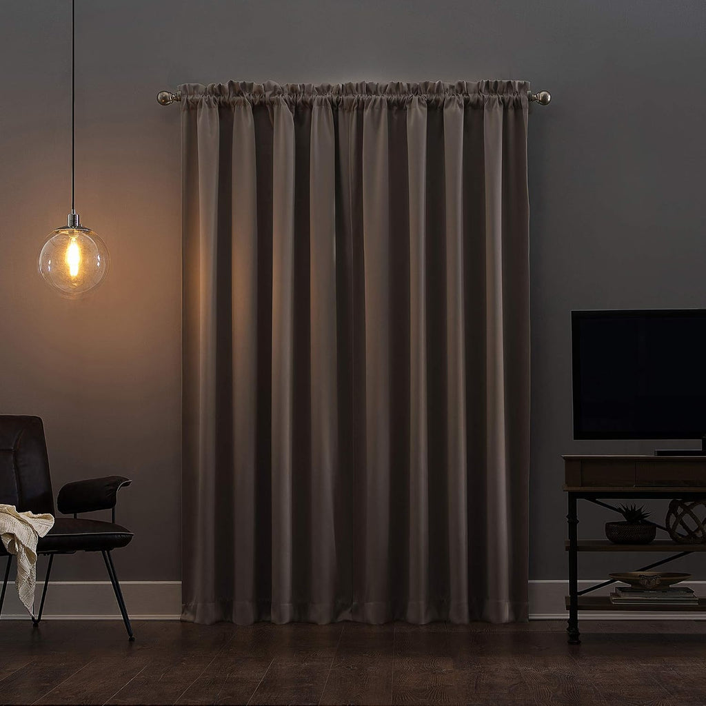 Sun Zero Oslo Theater Grade Extreme Total Blackout Rod Pocket Curtain Panel, 52" x 95", Stone