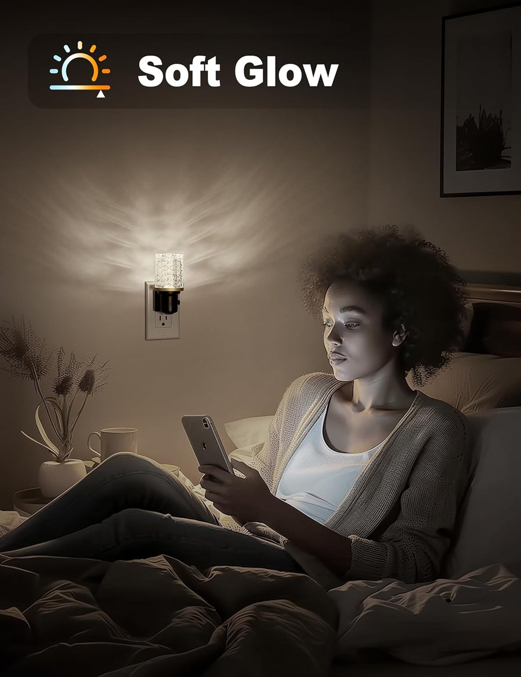 JandCase LED Night Light, Dimmable Night Lights Plug into Wall, Modern Nightlight with Auto On Off Light Sensor, 5000K Daylight White…