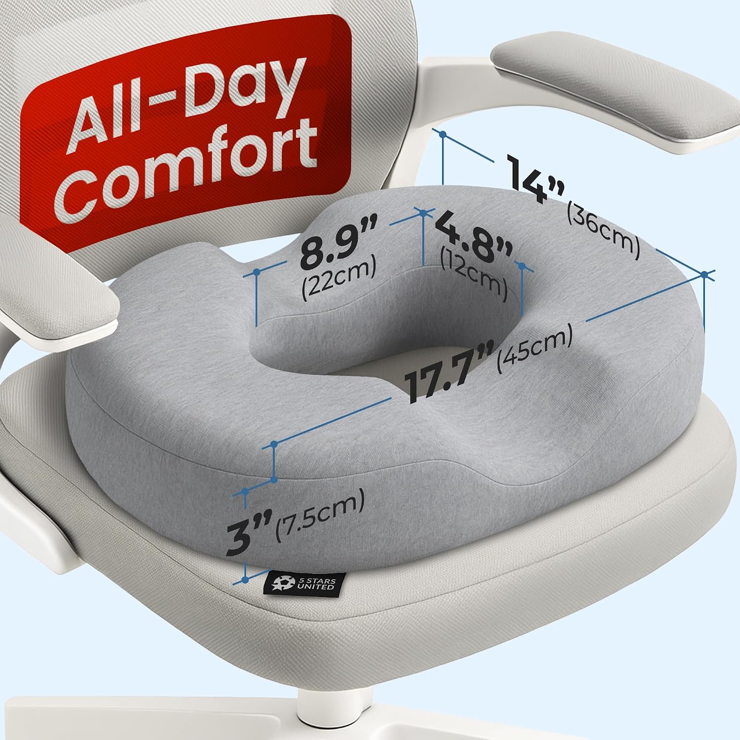 5Starsunited 5 STARS UNITED Donut Pillow Hemorrhoid Tailbone Cushion – Large Floor Cushion for – Coccyx, Prostate, Sciatica, Pelvic Floor,…