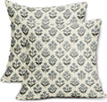 Black Dusty Blue Floral Pillow Covers 18x18 Inch Set of 2, Vintage Flower Block Print Pattern Decorative Throw Pillowcases Outdoor…