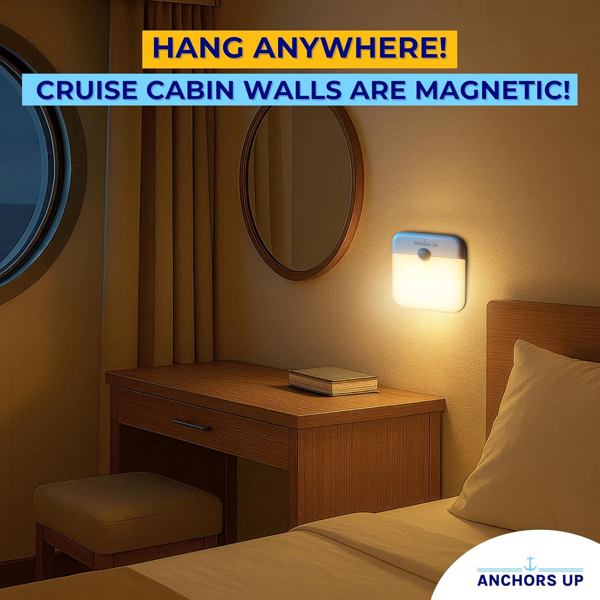 2 Pack] Cruise Cabin Magnetic Night Light with Motion Sensor USB Rechargeable – LED Motion Sensor Light – Warm White – for Carnival…
