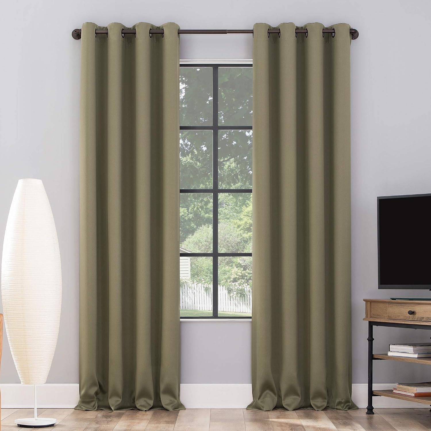 Sun Zero Nordic 2-pack Theater Grade Extreme 100% Blackout Grommet Curtain Panel Pair, 52" x 108", Olive