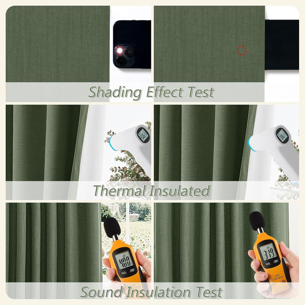 Guken Olive Green 100% Blackout Curtains 84 Inch Length 2 Panels Set for Living Room Bedroom Back Tab Thermal Insulated Black Out Linen Dra…