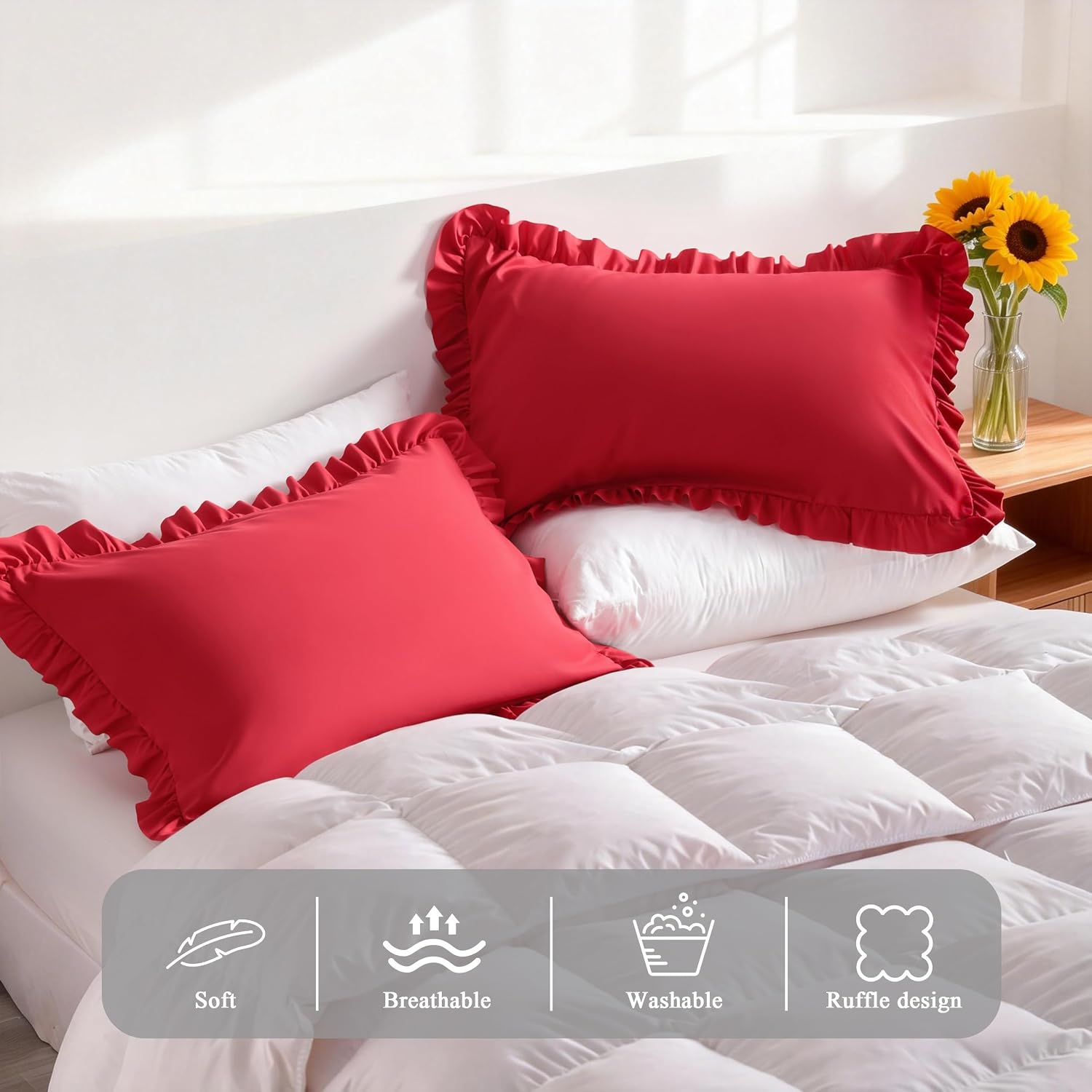 Aerlomi Ruffled Pillowcases, Queen Pillow Shams 20x30 Set of 2, Brushed Microfiber with Envelope Closure, Soft Wrinkle-Resistant, Re…