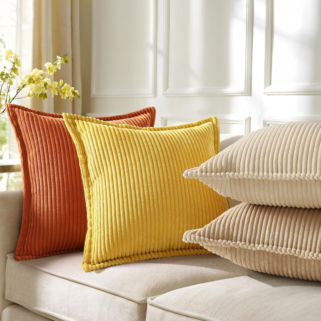 decorUhome Summer Corduroy Beige Euro Sham Throw Pillow Covers 26x26 Set of 2 Decorative Soft Boho Farmhouse Couch Pillow Covers for Living…