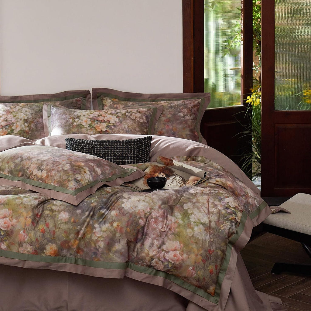 mixinni Vintage Floral Duvet Cover Set - Queen Size, 100% Long Staple Cotton Percale, Reversible Garden Style Bedding Set with Zipper Closu…