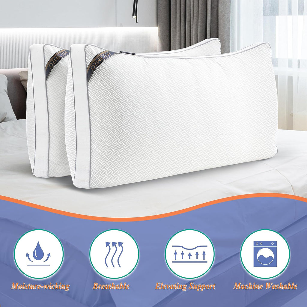 MZOIMZO Luxury Comfy Hotel Collection Bed Pillows for Sleeping- Firm Queen Size Set of 2, Gusseted Cooling Side Mesh Design with Premium…
