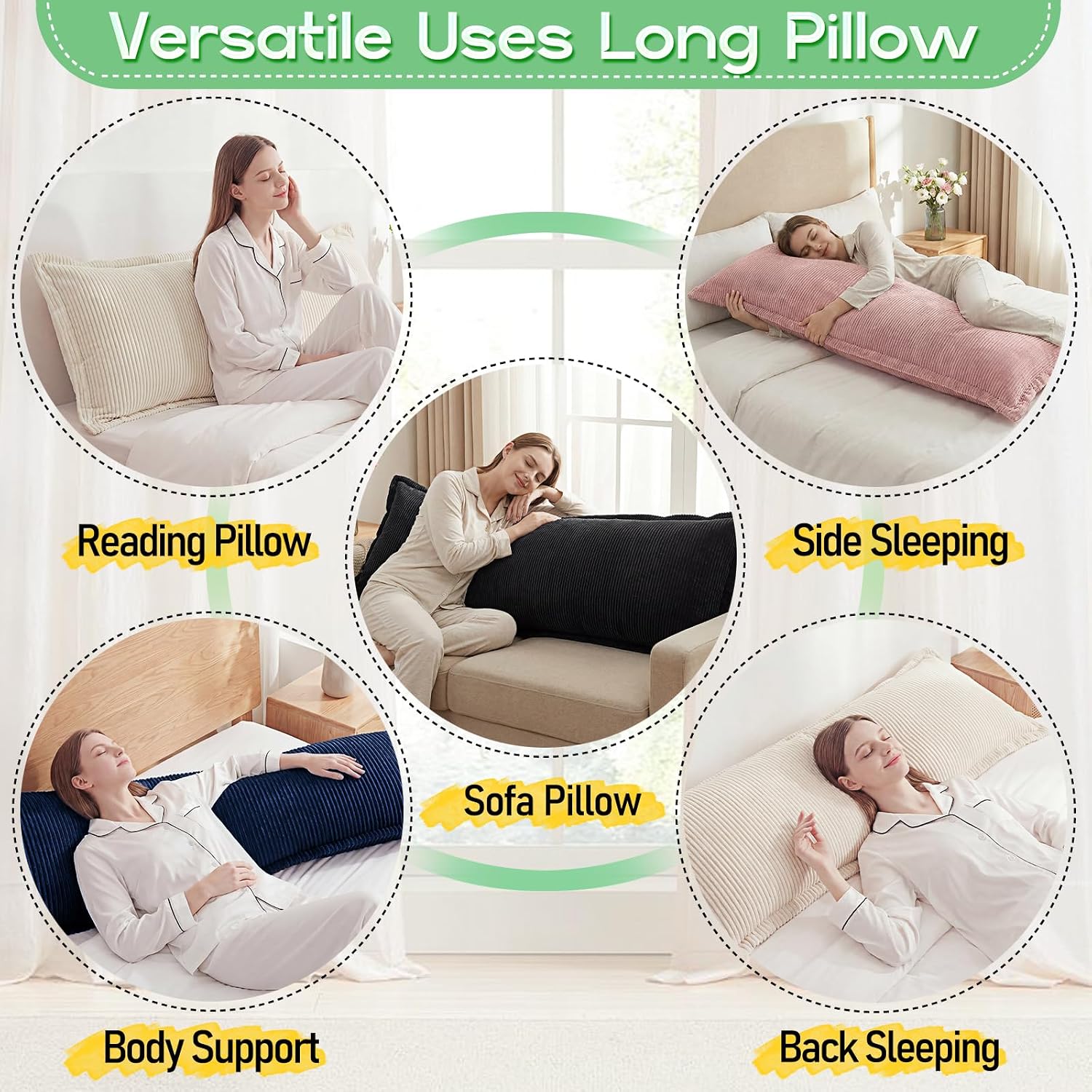 1 MIDDLE ONE Body Pillow, Memory Foam Body Pillows for Adults Sleeping, Long Pillow for Bed, Large Full Body Pillow for Side Sleeper with…