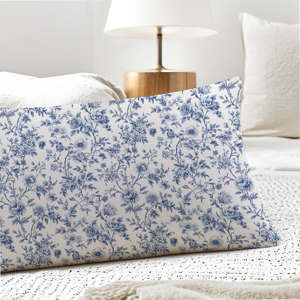 Vintage Chinoiserie Blue Floral 20x54 Body Pillow Cover, Blue and White Home Decor, Grandmillennial Flower Decorative Long Body Pillow…